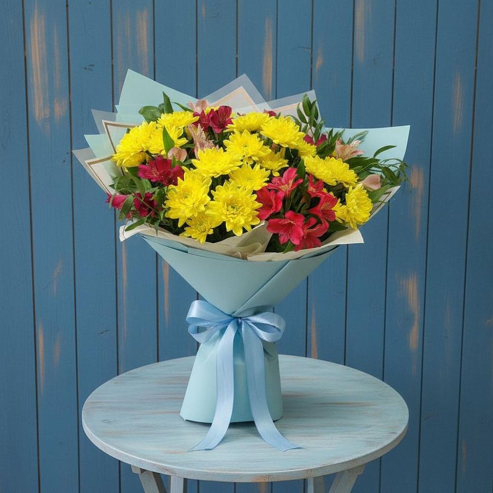 Букет цветов из: Альстромерии и Хризантемы в Кунашак