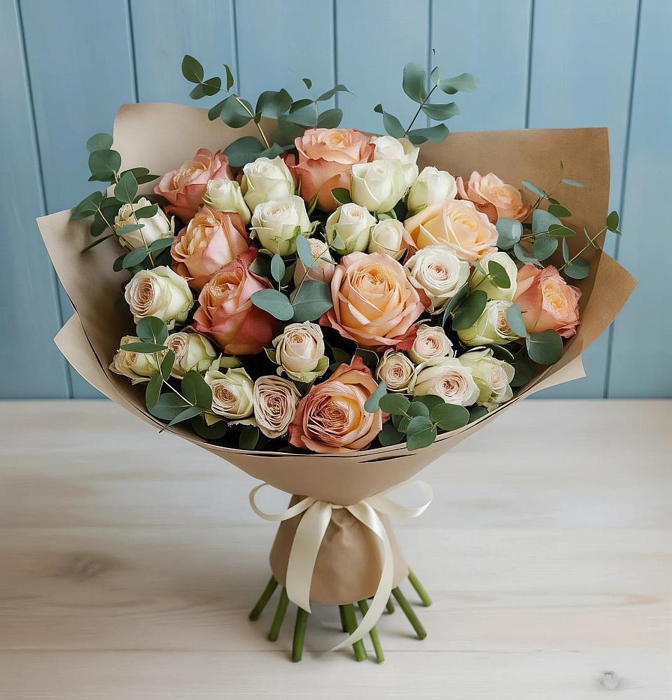 Букет цветов из: Альстромерии и Розы в Кунашак