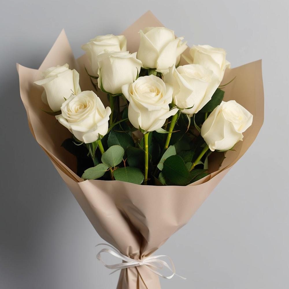 Букет 9 Белых роз Эдлесс Лав в Кунашак