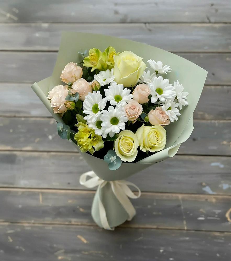 Букет цветов из: Альстромерии, Розы и Хризантемы в Кунашак