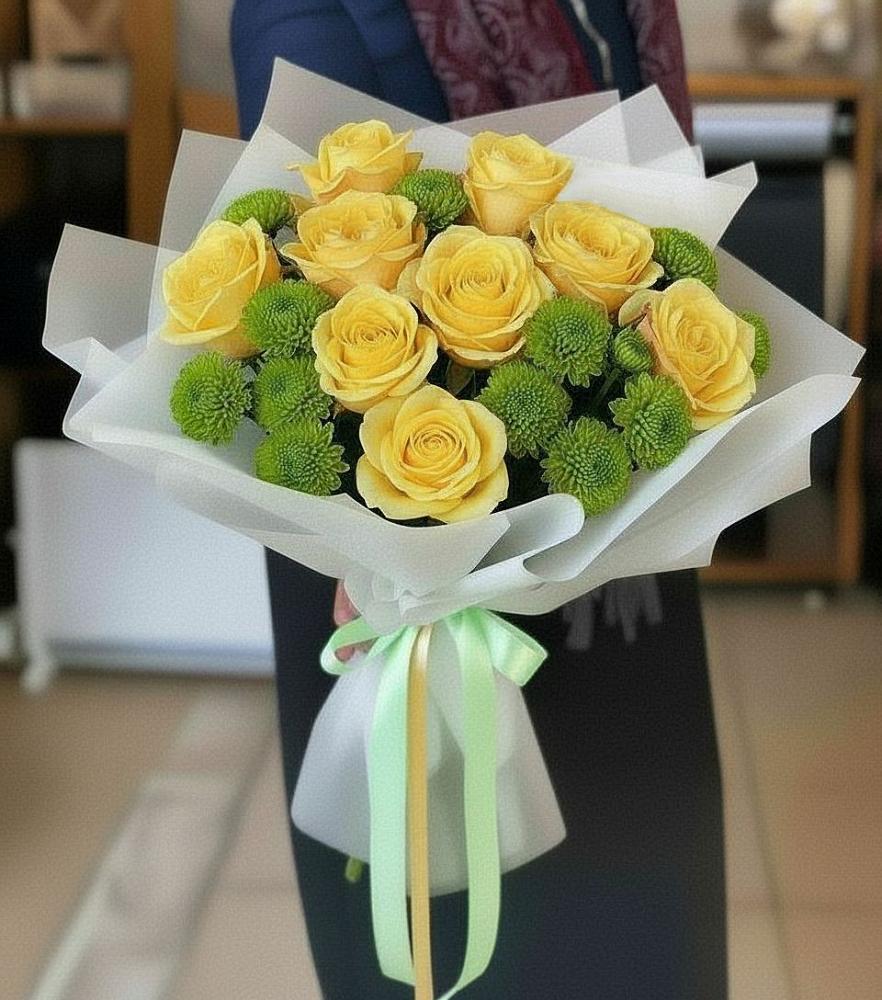 Букет цветов из: Хризантемы и Розы в Кунашак