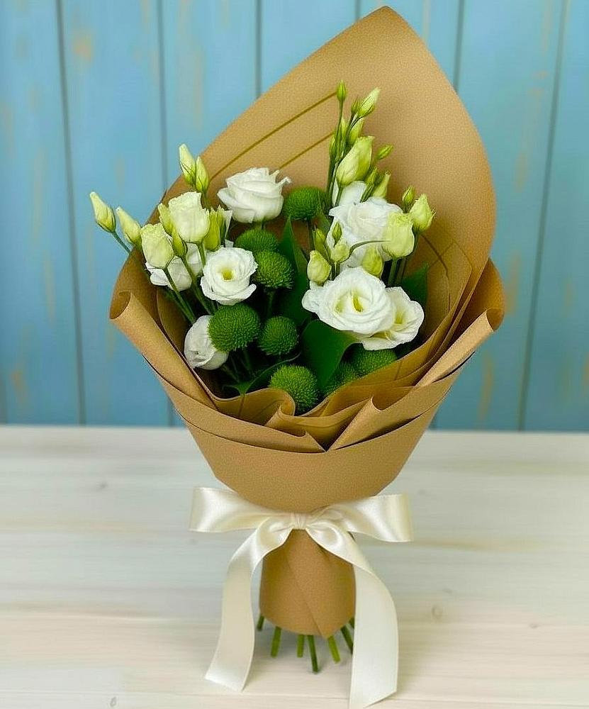 Букет цветов из: Хризантемы и Лизиантусы в Кунашак