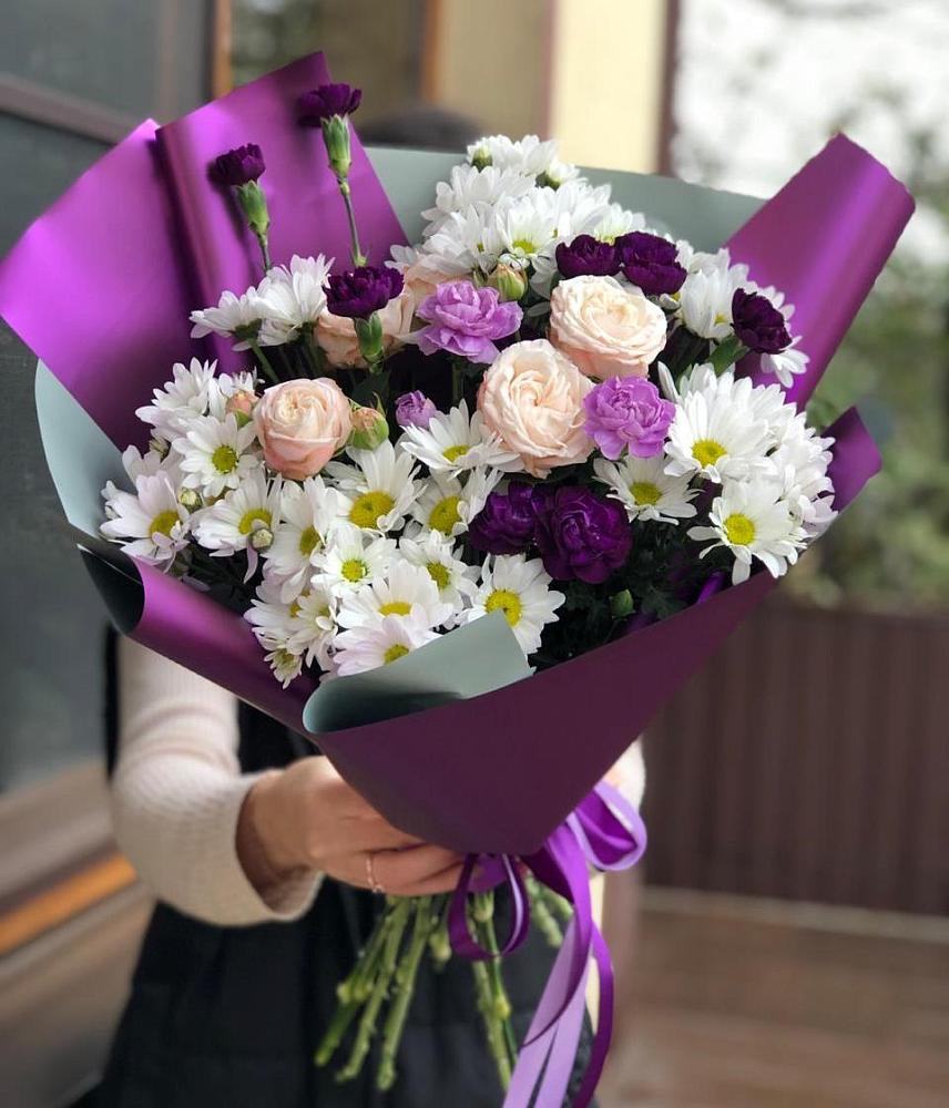 Букет цветов из: Хризантемы, Гвоздики и Розы в Кунашак