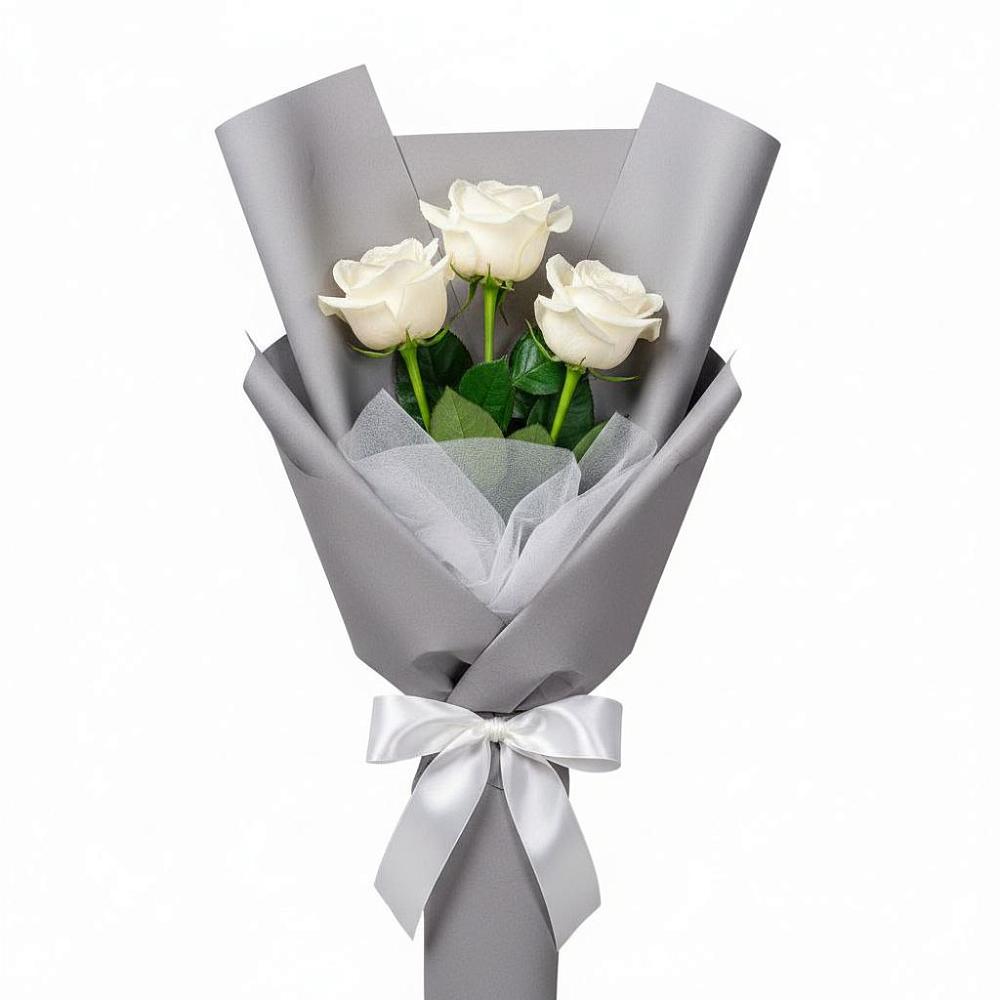 Букет 3 белые розы в Кунашак