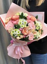 Букет нежные объятья в Кунашак Букет цветов из: Гвоздики, Розы и Хризантемы в Кунашак