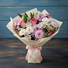 Букет цветов из:  Хризантемы, Альстромерии и Розы в Кунашак