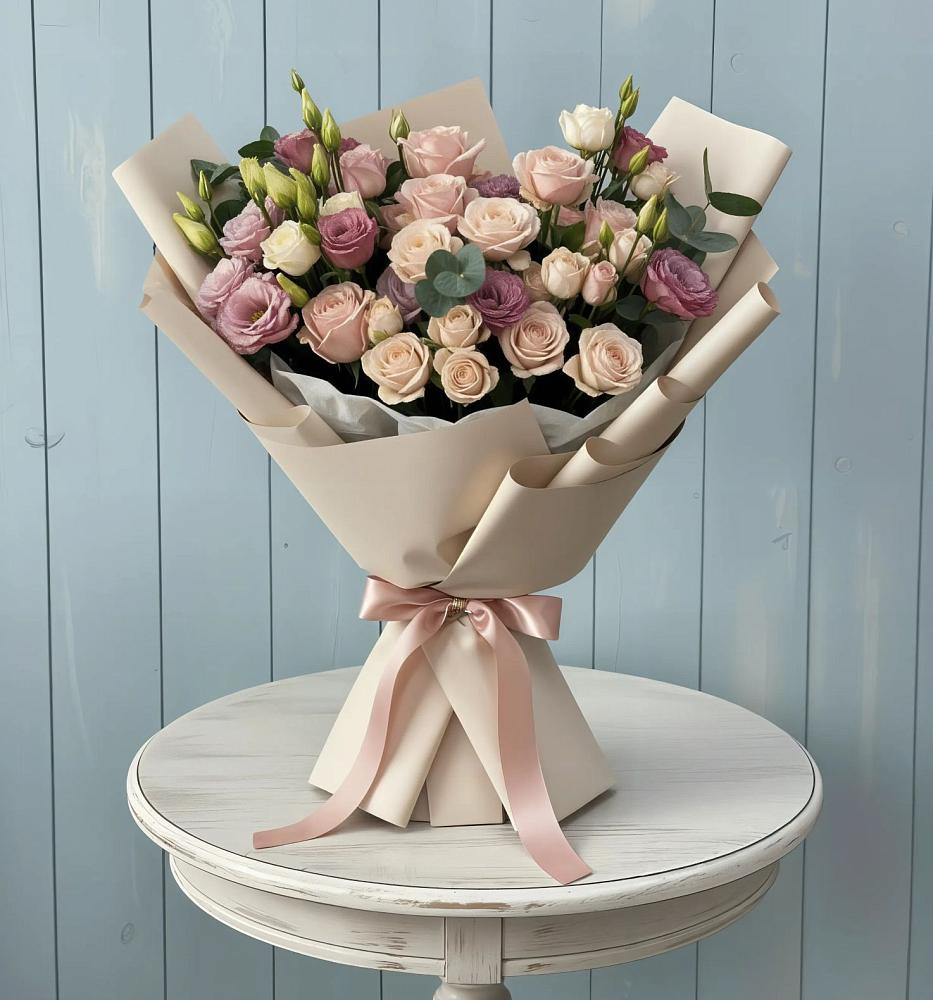 Букет цветов из: Розы и Лизиантусы в Кунашак