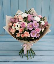 Букет цветов из:  Хризантемы, Розы и Альстромерии в Кунашак