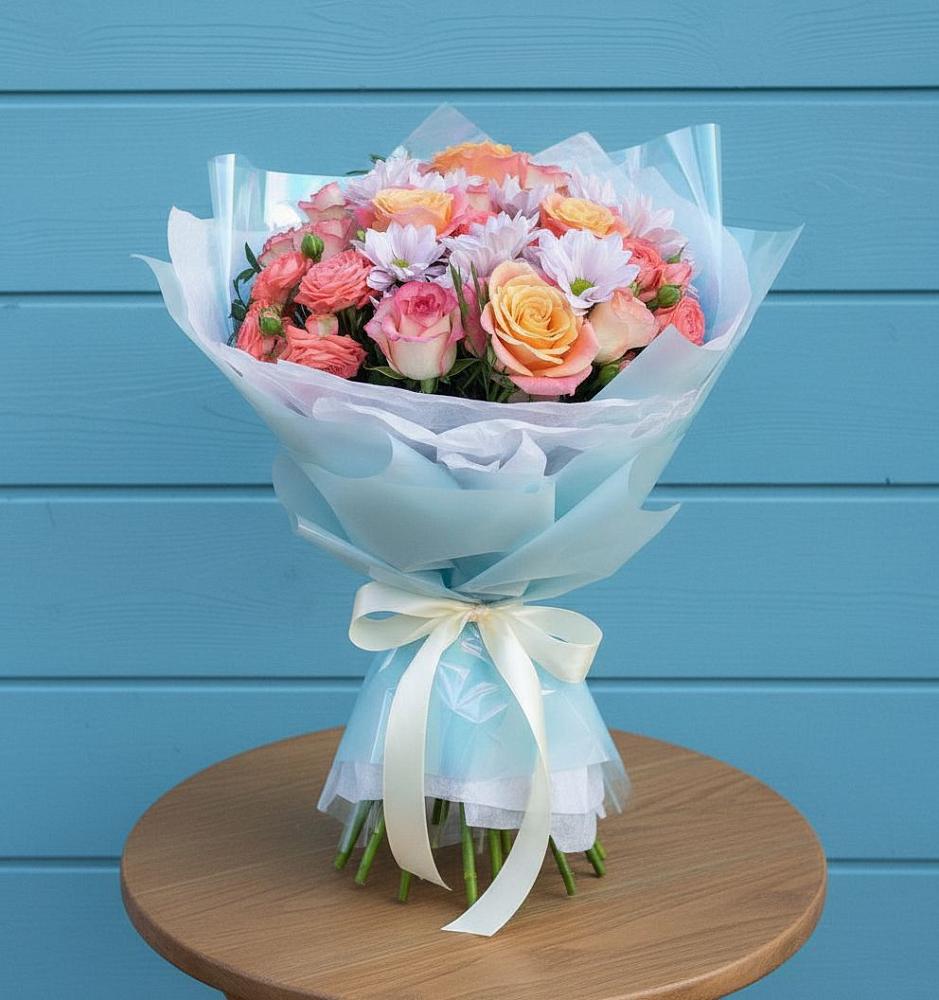 Букет цветов из: Хризантемы и Розы в Кунашак