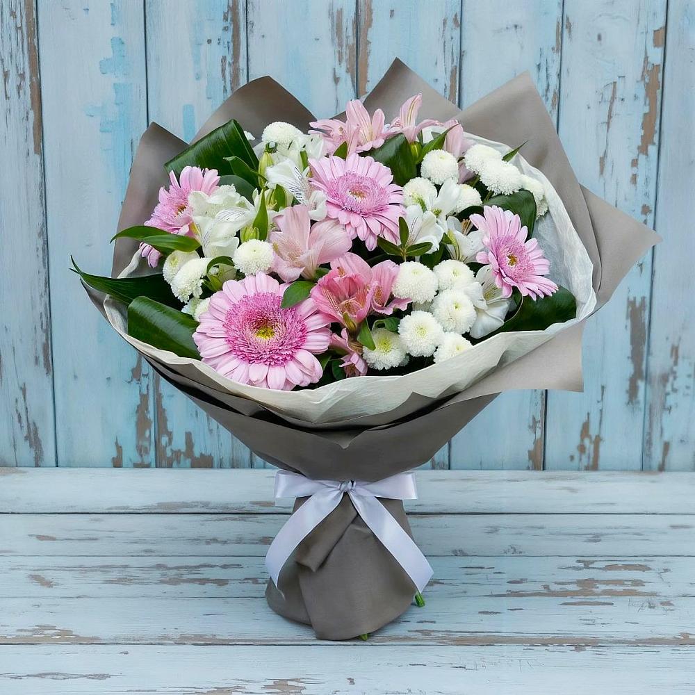 Букет цветов из: Герберы, Альстромерии и Хризантемы в Кунашак